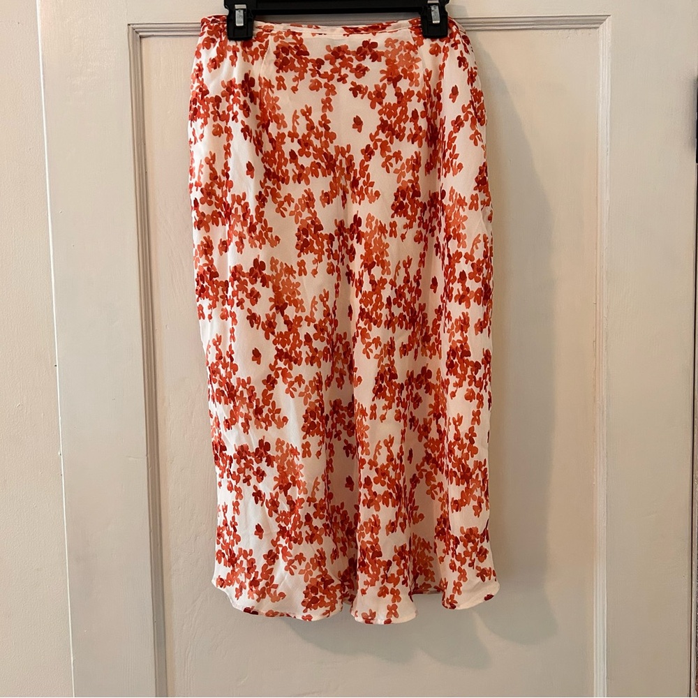Kasper Petite Floral Midi Skirt in Red White Cute Fall Spring Simple Church
